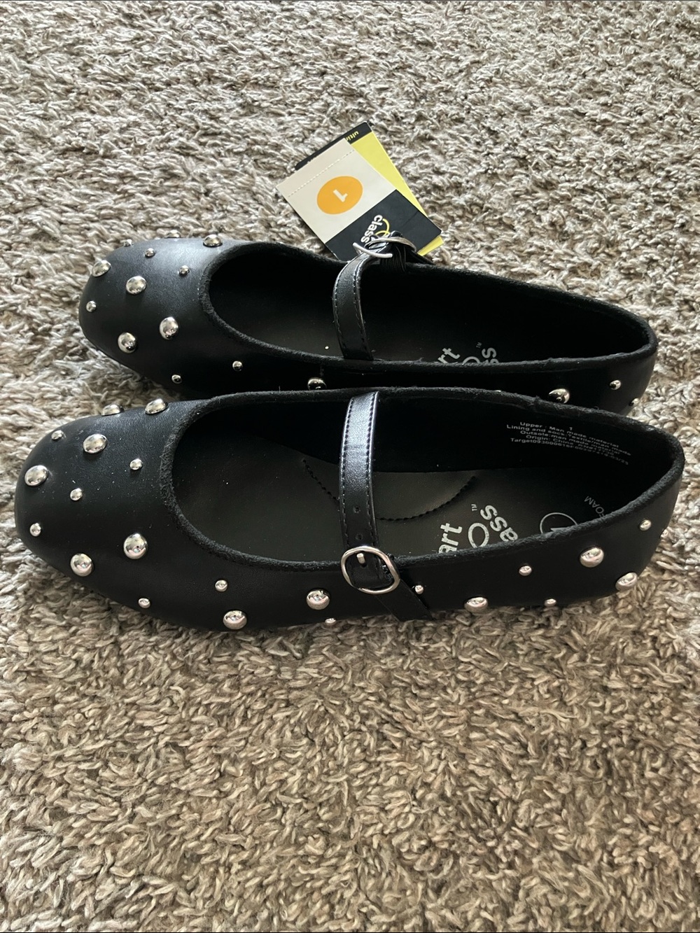 NWT Art Class Black Studded Mary Jane Flats size Girl’s 1